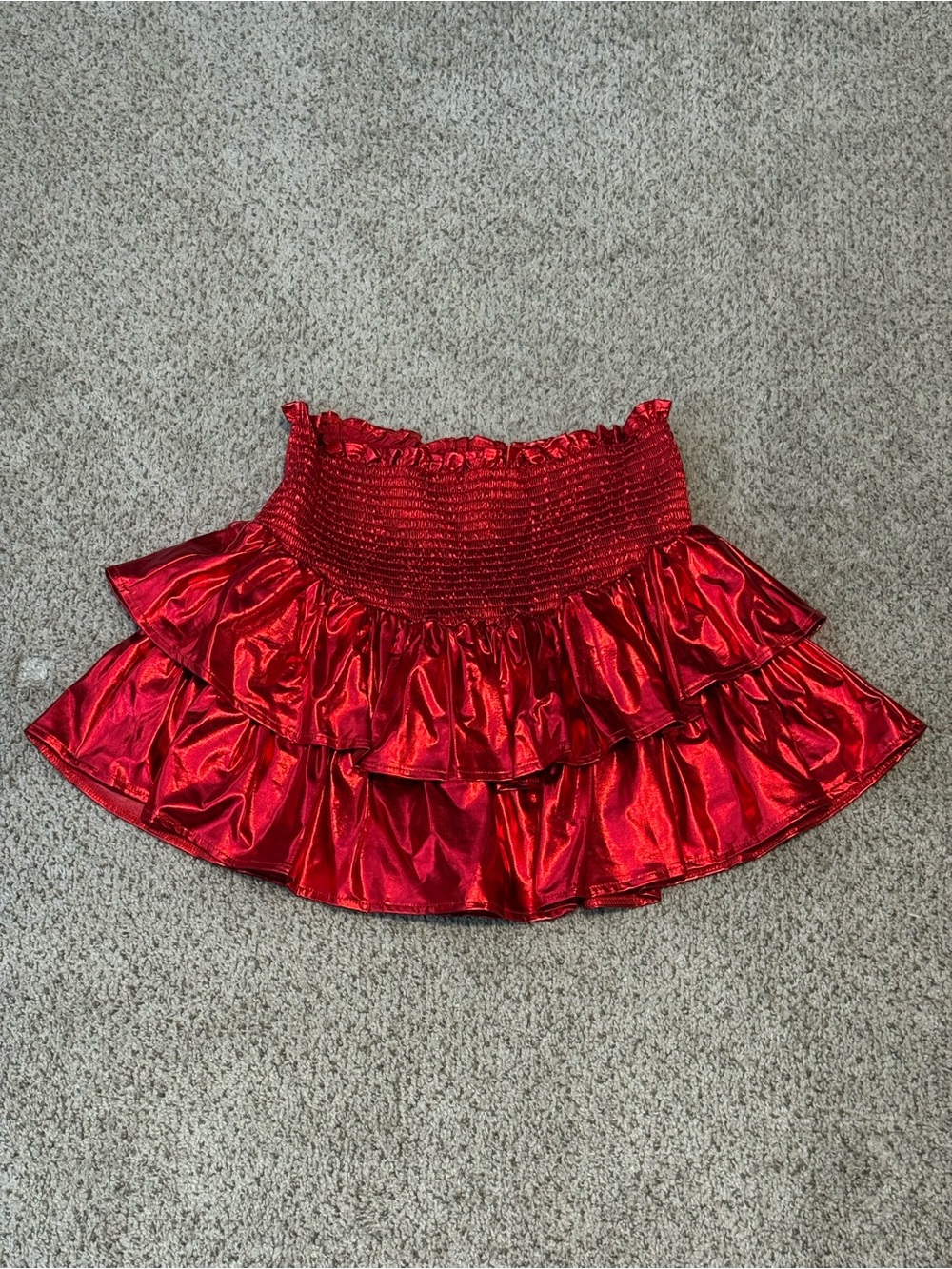 Queen of Sparkles Red Metallic Tiered Ruffle Skirt